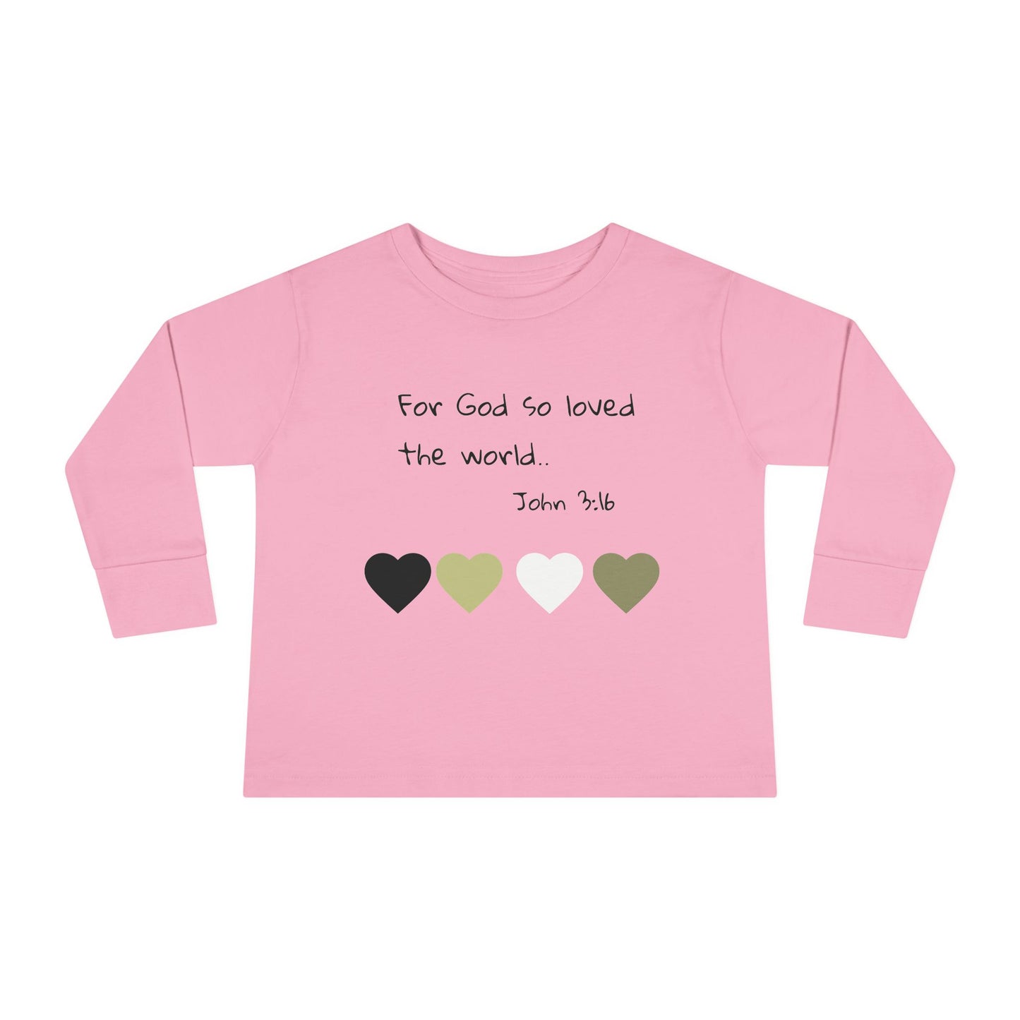 Toddler Long Sleeve Tee - "For God So Loved the World" Heart Bible Verse Shirt