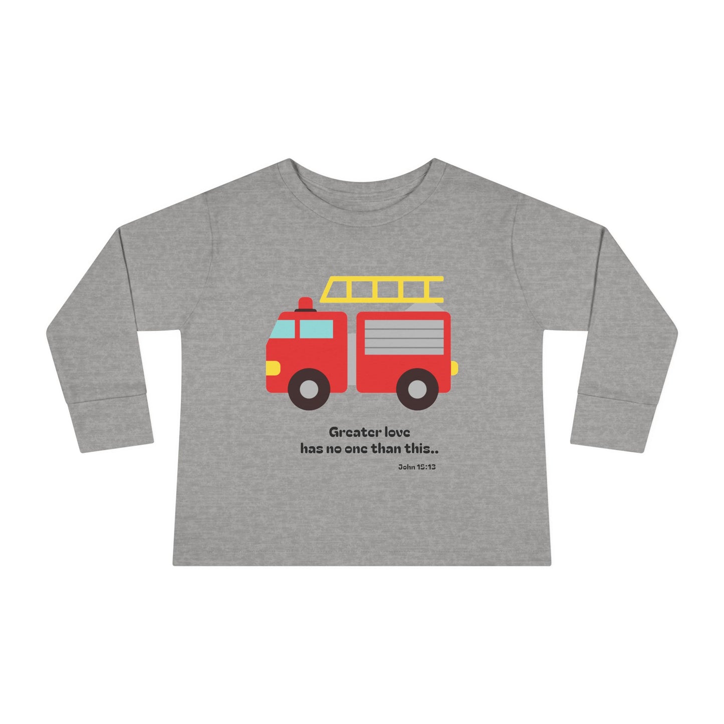 Christian Toddler Long Sleeve Tee — Fire Truck Kids Shirt (John 15:13)