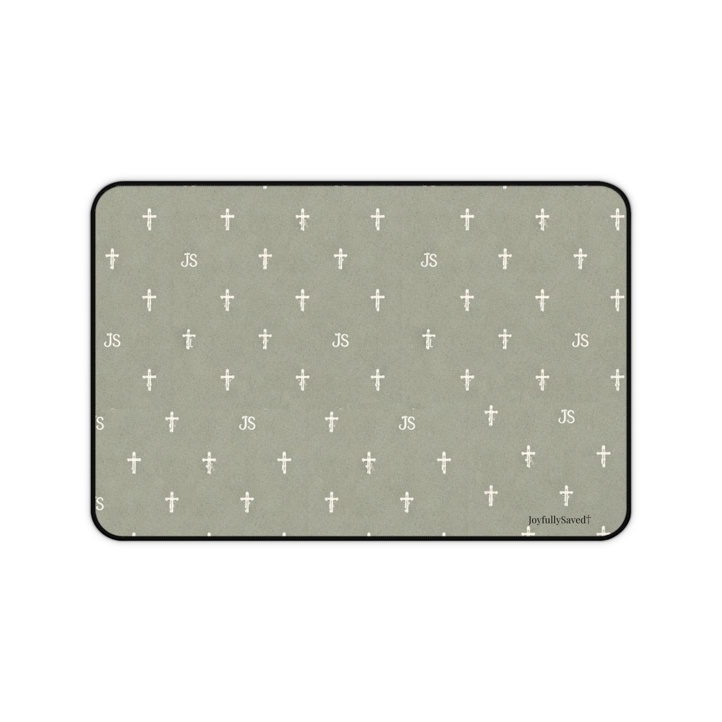 Christian Cross Pattern Desk Mat — "JoyfullySaved" Desk, Mouse Pad
