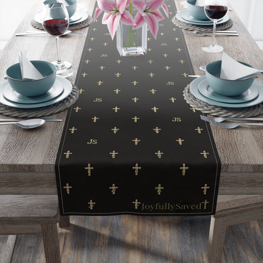 Signature Cross Table Runner, Black — JoyfullySaved Faith-Inspired Cotton/Poly Decor