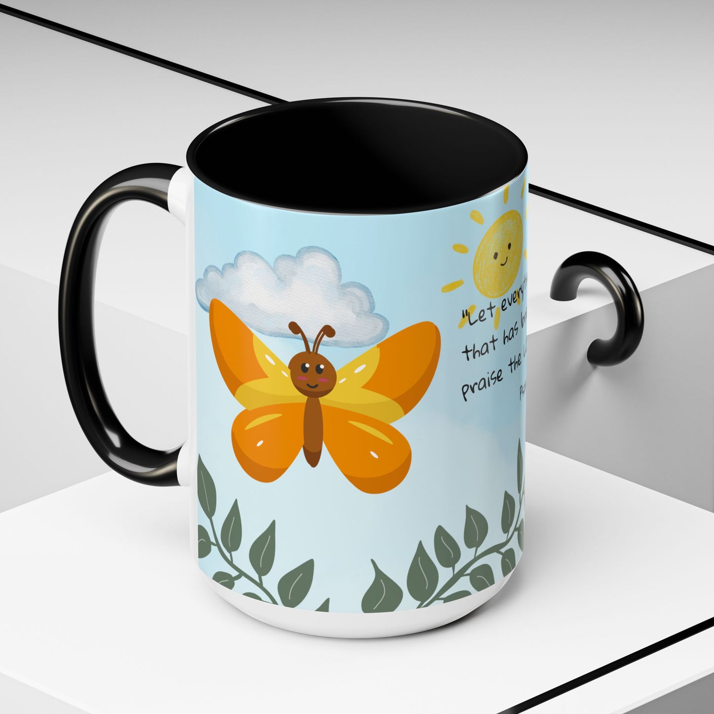 Butterfly Coffee Mug — Christian Ceramic Mug (Psalm 150:6)