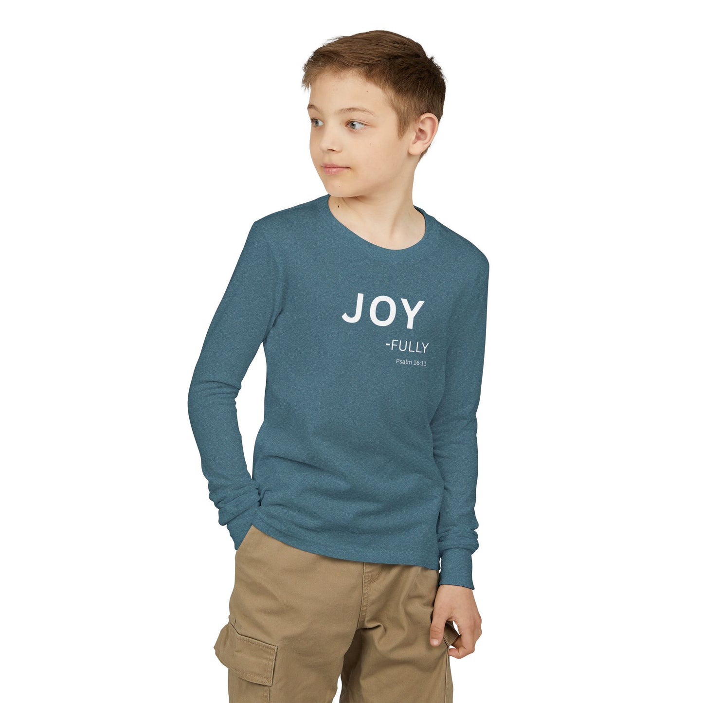 Joy-fully Psalm 16:11 Youth Jersey Long Sleeve Tee | Christian youth Shirt