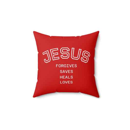 Jesus Square Pillow — Chrisian Decorative Throw Pillow, Red & White