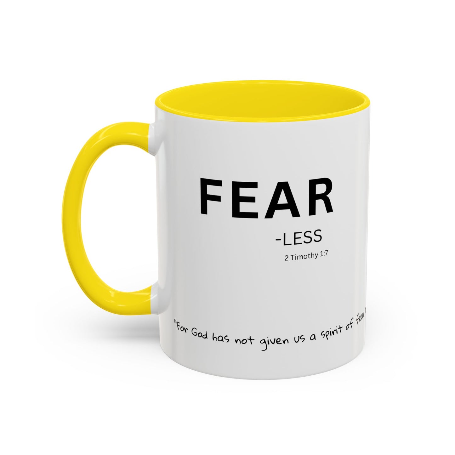 Fear-less Bible Verse Mug – 2 Timothy 1:17 | 11oz or 15oz Coffee Mug with Scripture Around Base (Accent, Colorful)