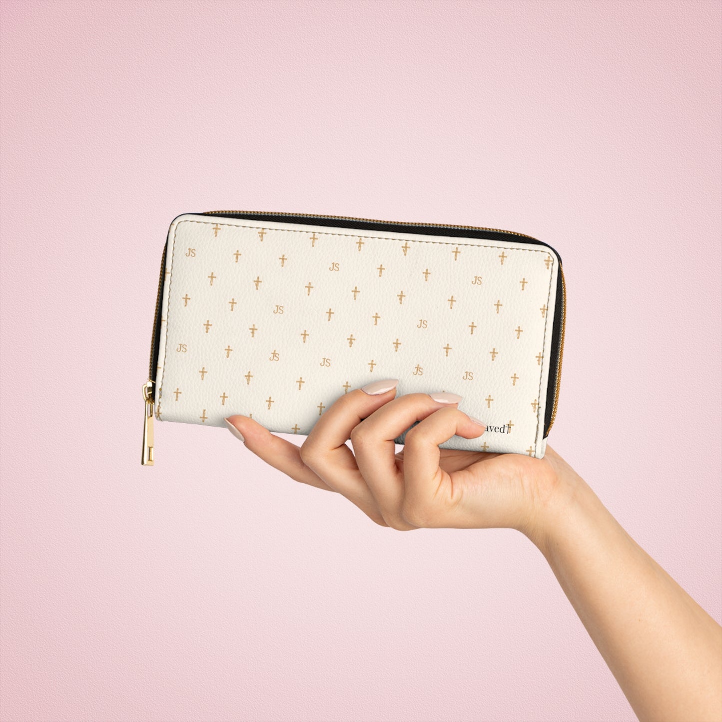 Cream Zipper Wallet — Christian Signature Cross Wallet