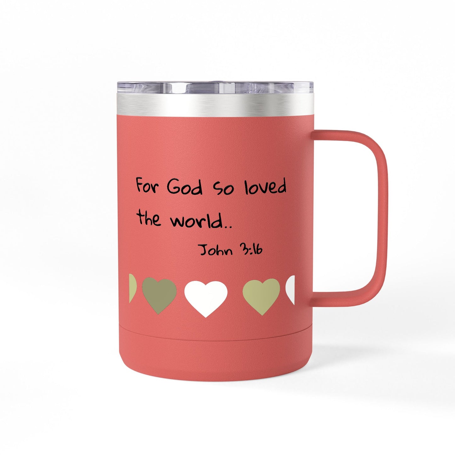 John 3:16 Heart Travel Mug — 15oz Christian Scripture Tumbler