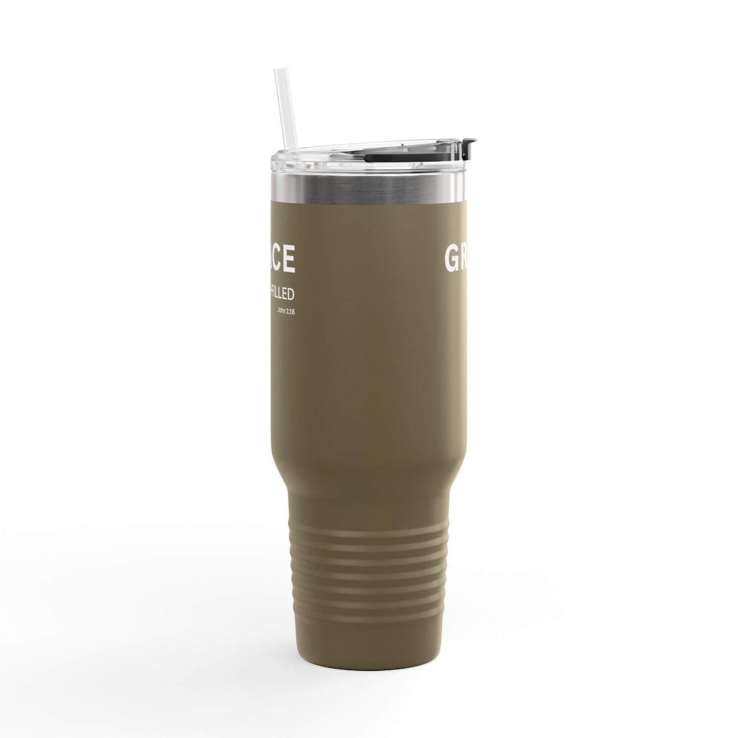 GRACE-filled Insulated 40oz Travel Mug —Christian Faith Declaration John 1:16 - white text