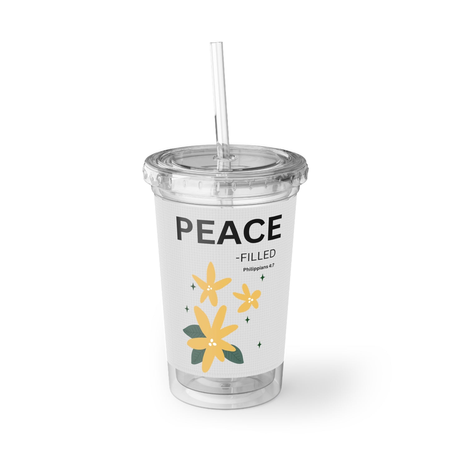 Peace-filled Acrylic Tumbler — Floral Faith Travel Cup (Philippians 4:7)