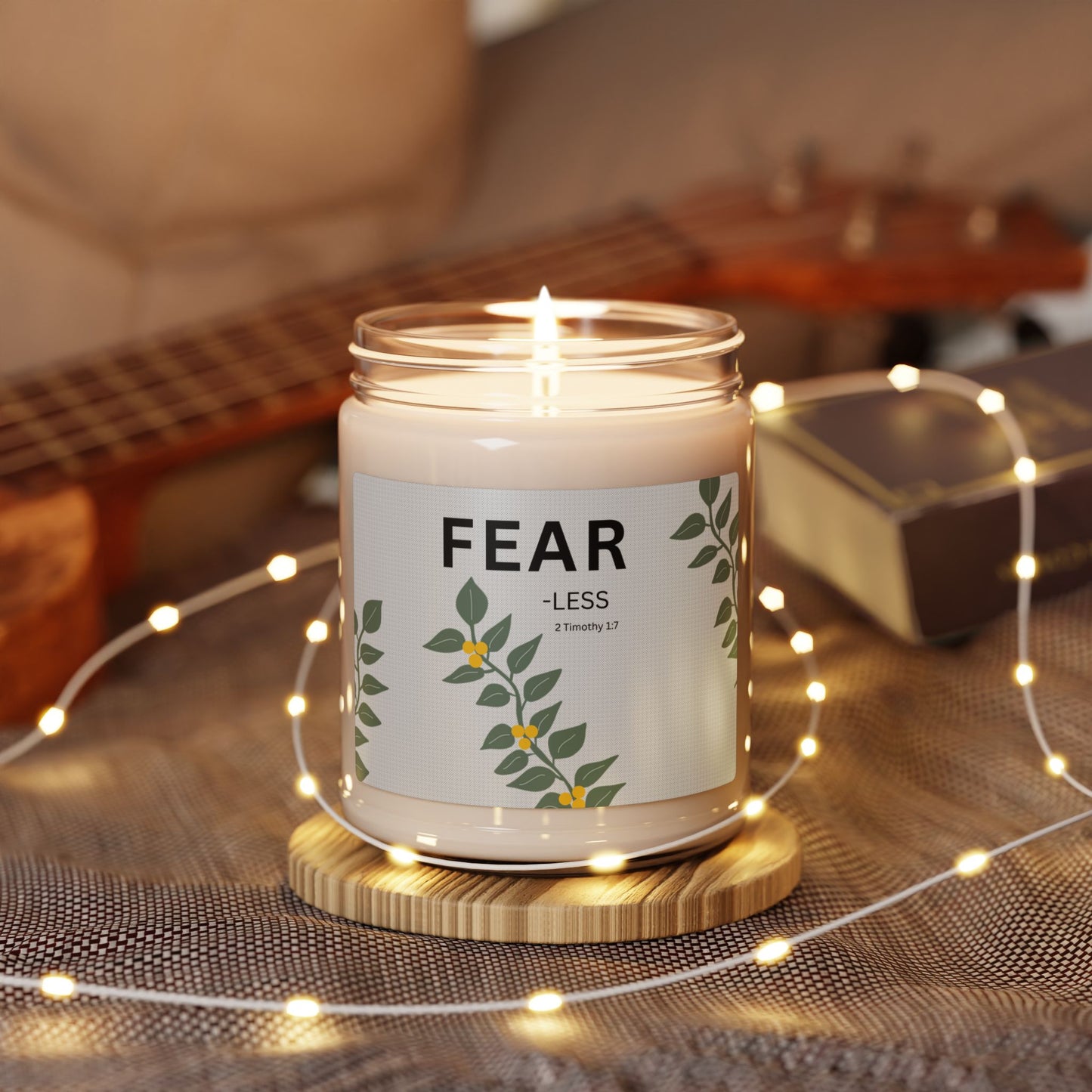 Fear-less Soy Candle — 9oz Scented Jar with Floral Design (2 Timothy 1:7)