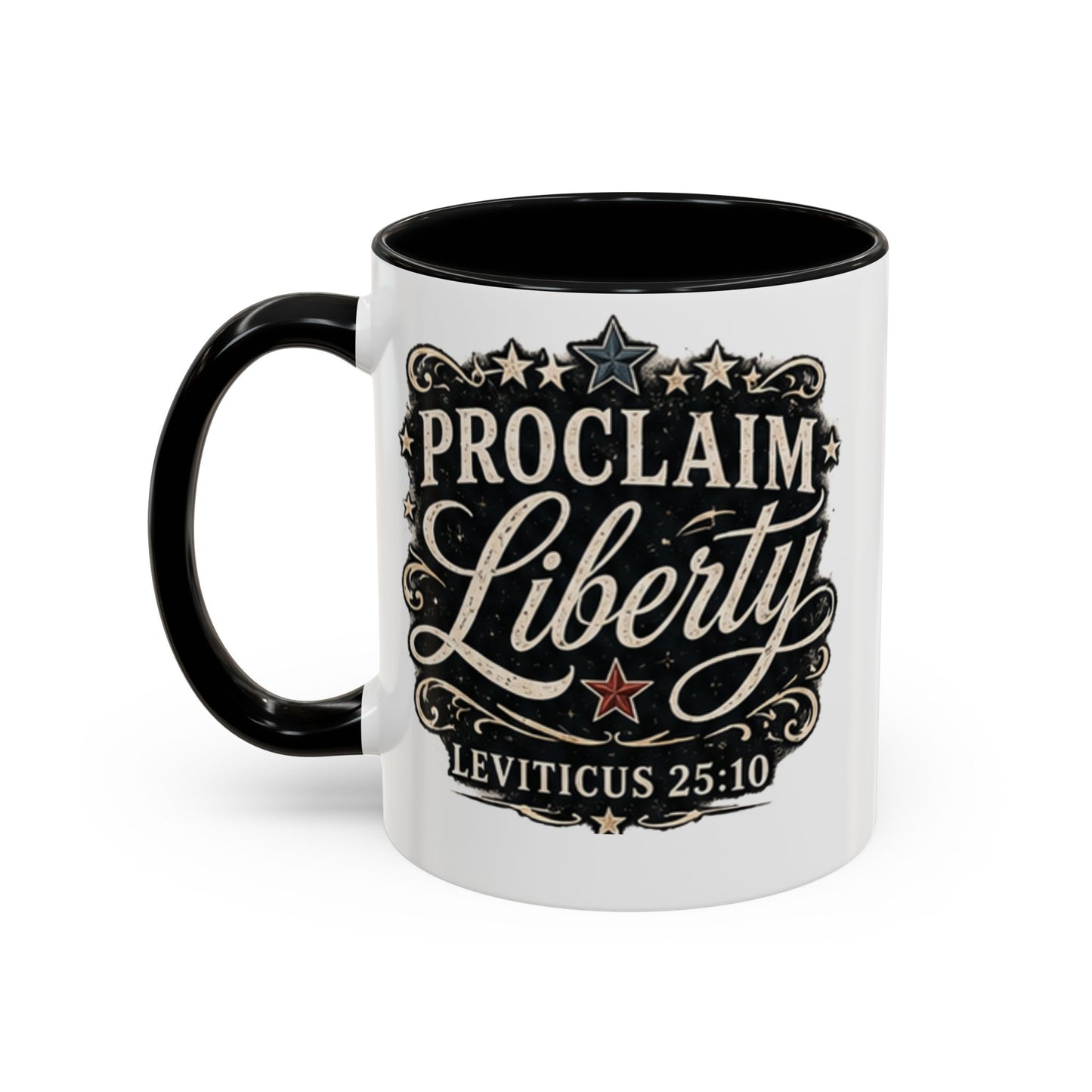 Accent Coffee Mug —  Scripture Patriotic 250th USA Anniversary (Leviticus 25:10)