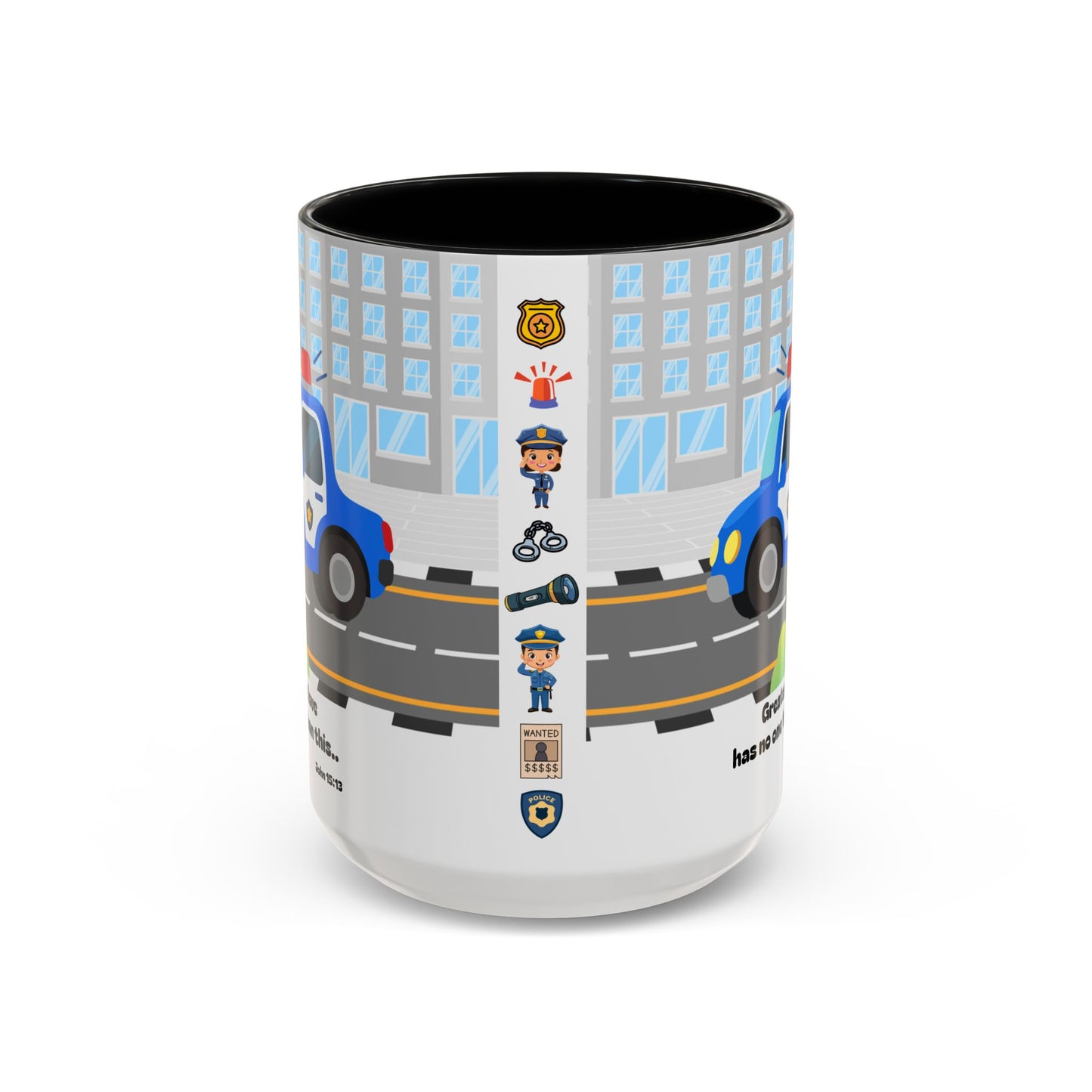Police Car Coffee Mug — "Greater love has no one than this" Scripture Mug (11/15 oz)