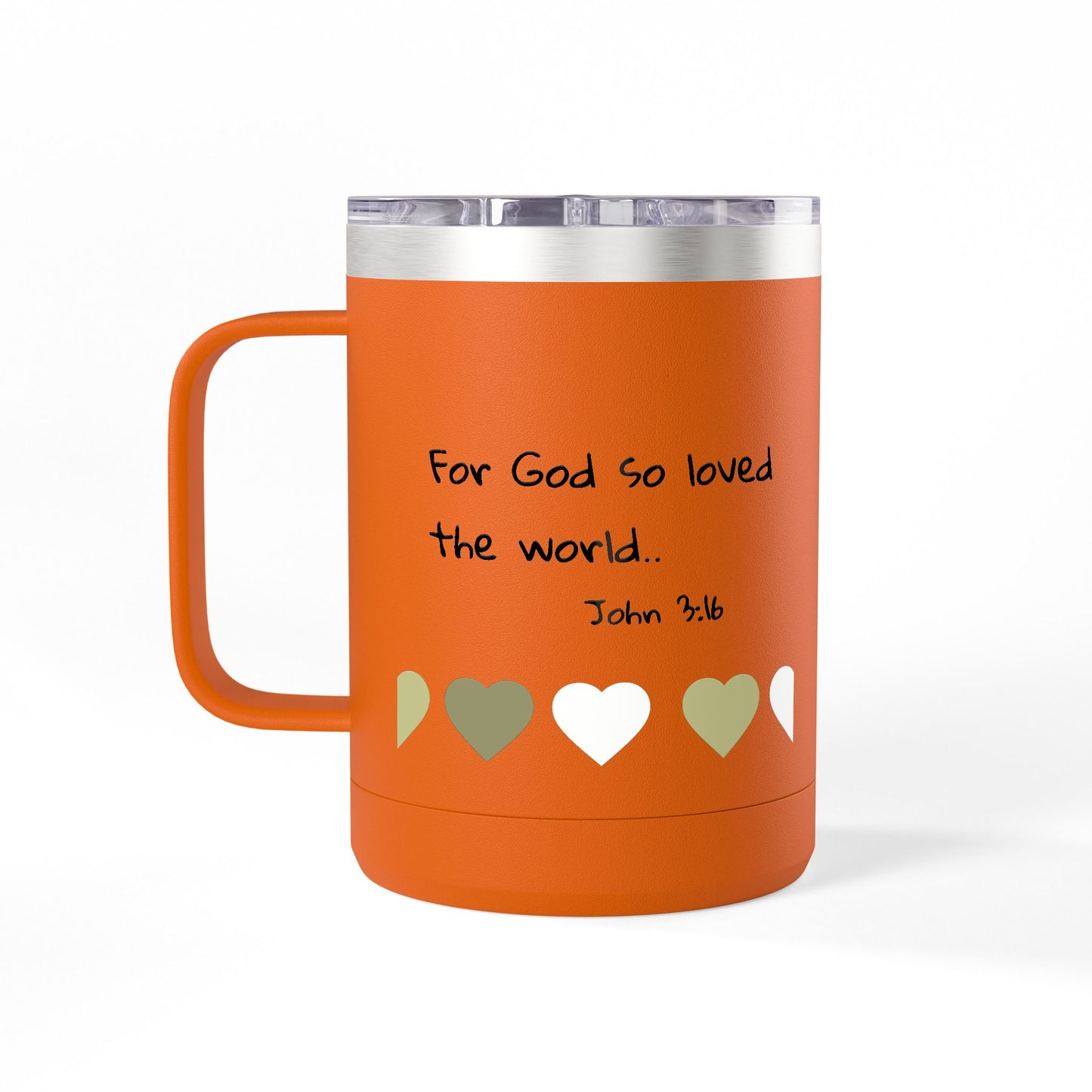 John 3:16 Heart Travel Mug — 15oz Christian Scripture Tumbler