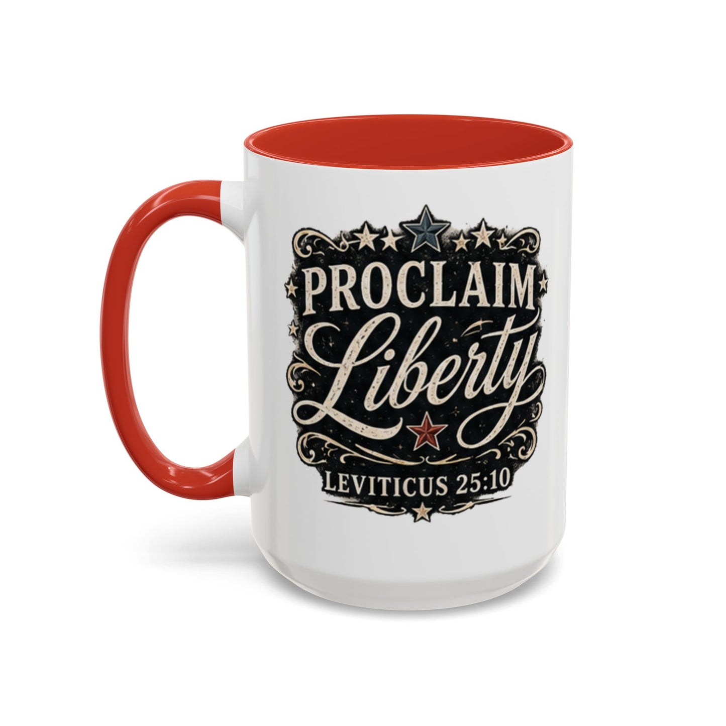 Accent Coffee Mug —  Scripture Patriotic 250th USA Anniversary (Leviticus 25:10)