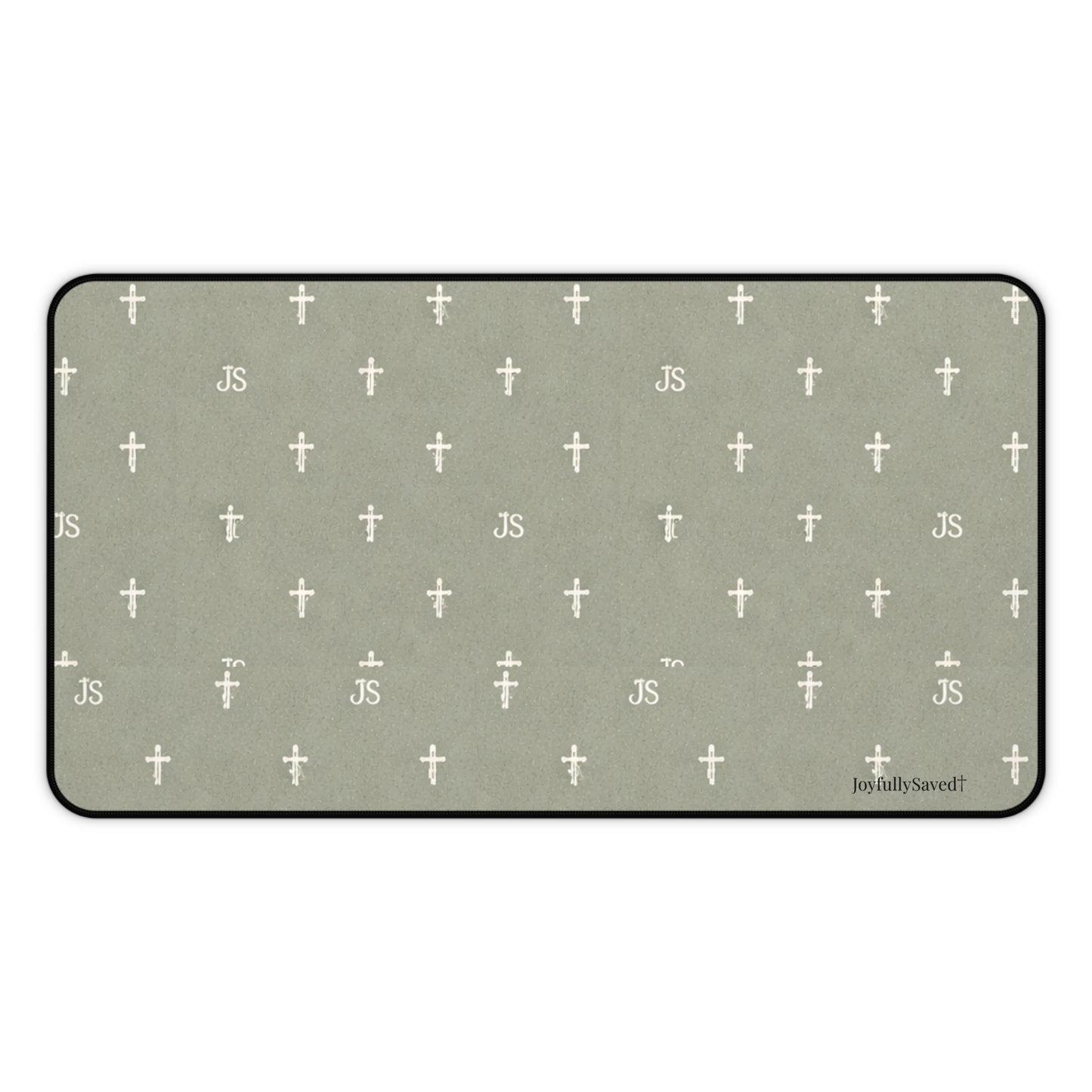 Christian Cross Pattern Desk Mat — "JoyfullySaved" Desk, Mouse Pad