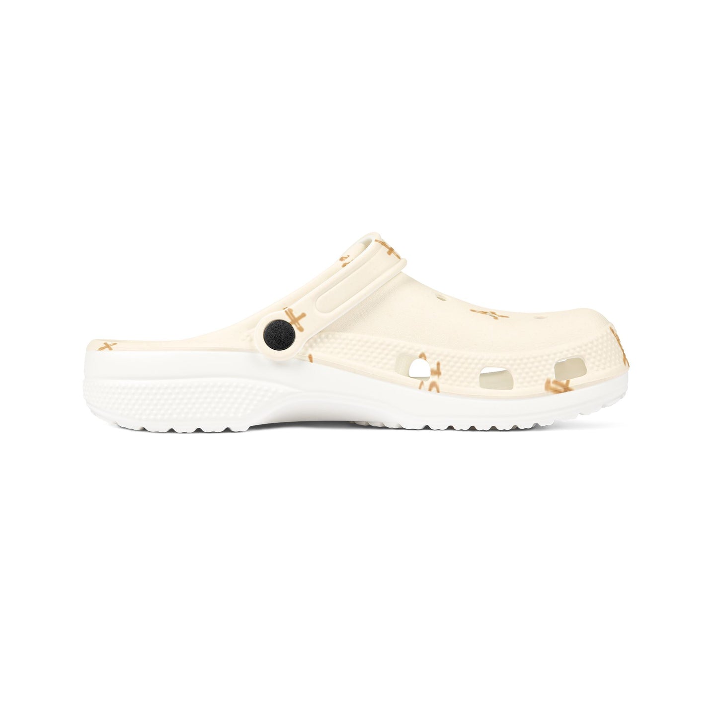 Adult EVA Foam Clogs with charms — Cream Cross Pattern Christian Slip-Ons