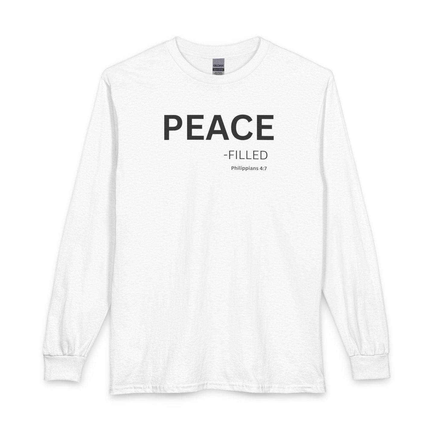 Peace-Filled Long Sleeve Tee – Christian Shirt (Philippians 4:7)