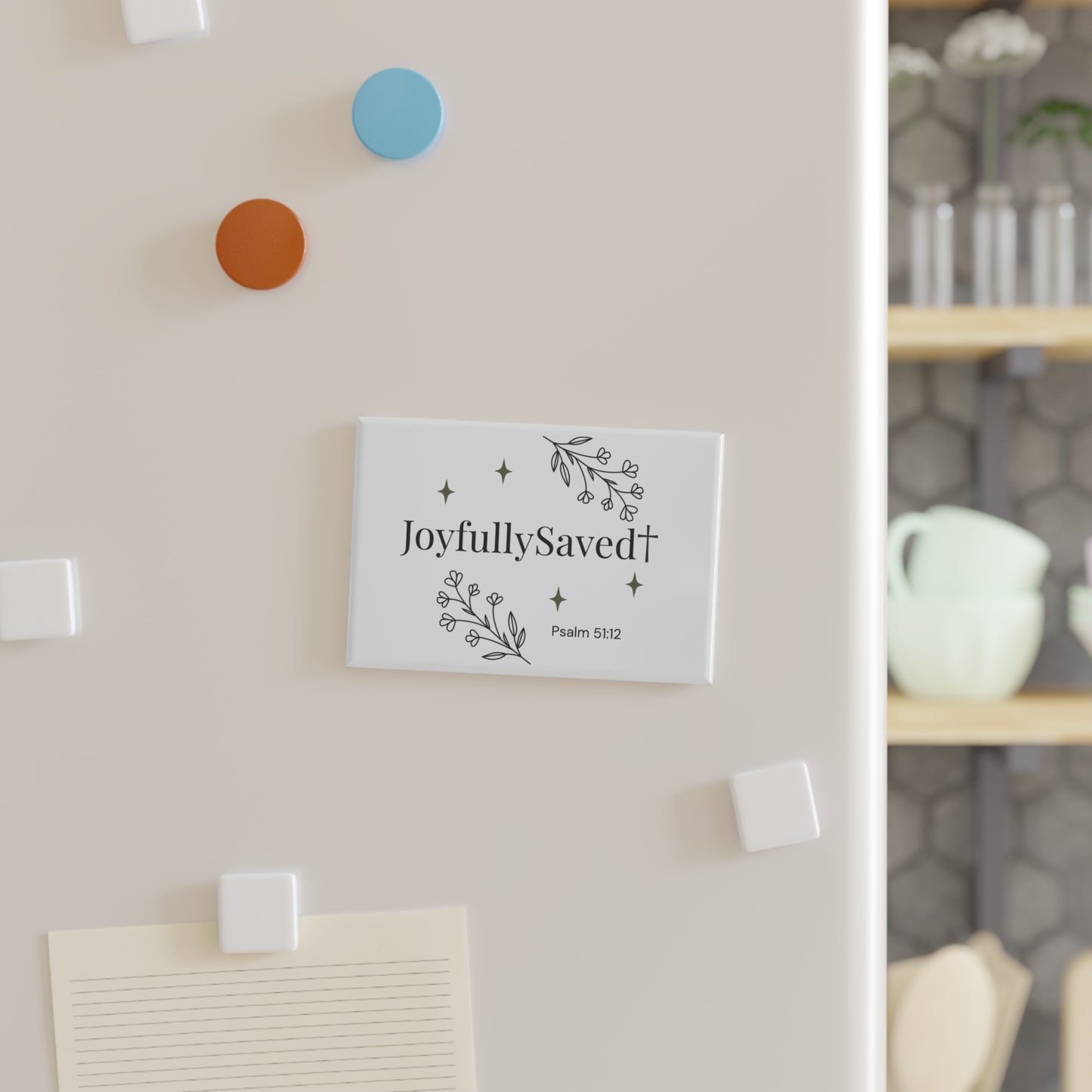 Psalm 51:12 Floral Rectangle Button Magnet — Joyfully Saved Logo