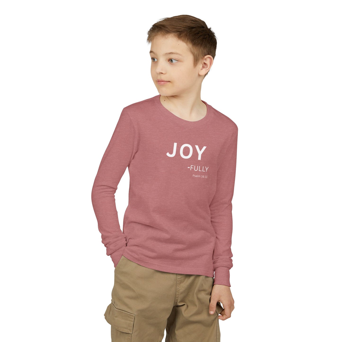 Joy-fully Psalm 16:11 Youth Jersey Long Sleeve Tee | Christian youth Shirt
