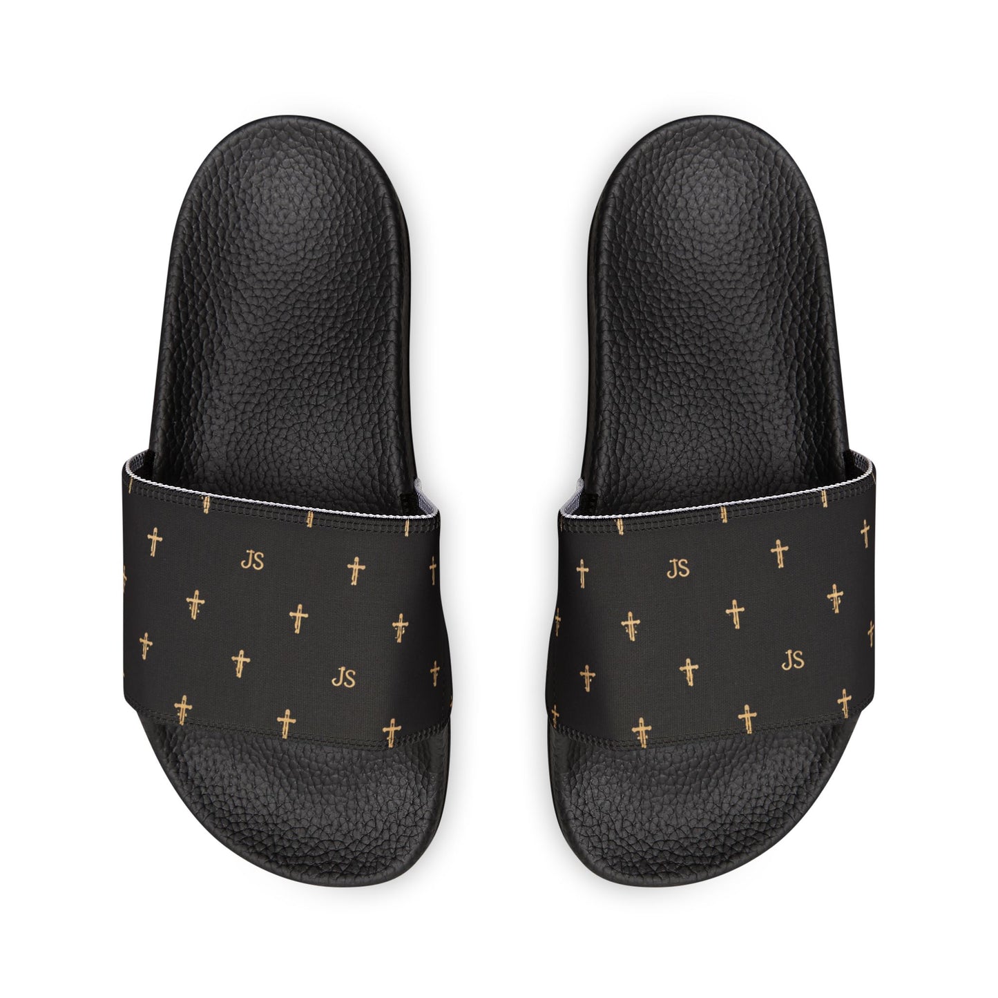 Christian Cross Slides — Youth Removable-Strap Sandals with Black Cross Pattern