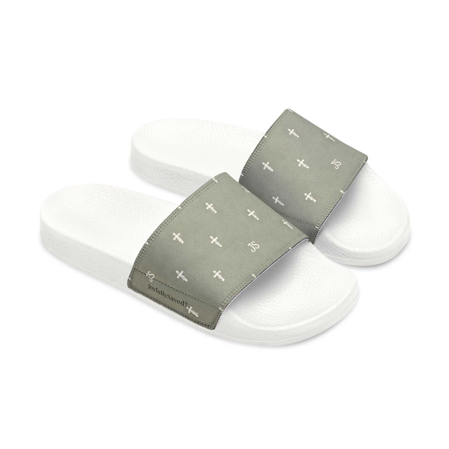 Christian Cross Slides — Youth Removable-Strap Sandals with Sage Cross Pattern
