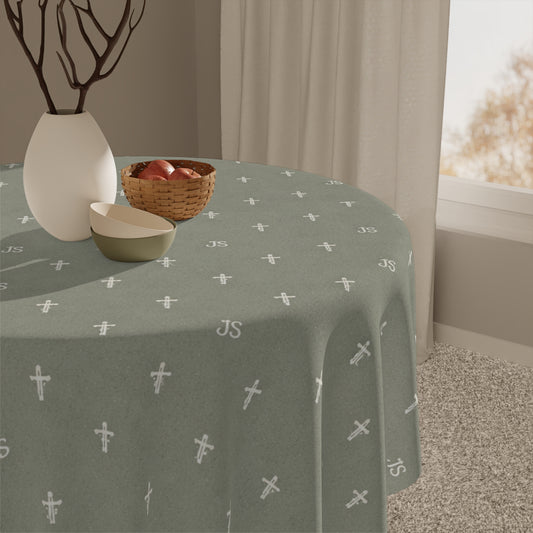 Sage Cross Pattern Tablecloth — Christian Design for Everyday & Holiday Dining