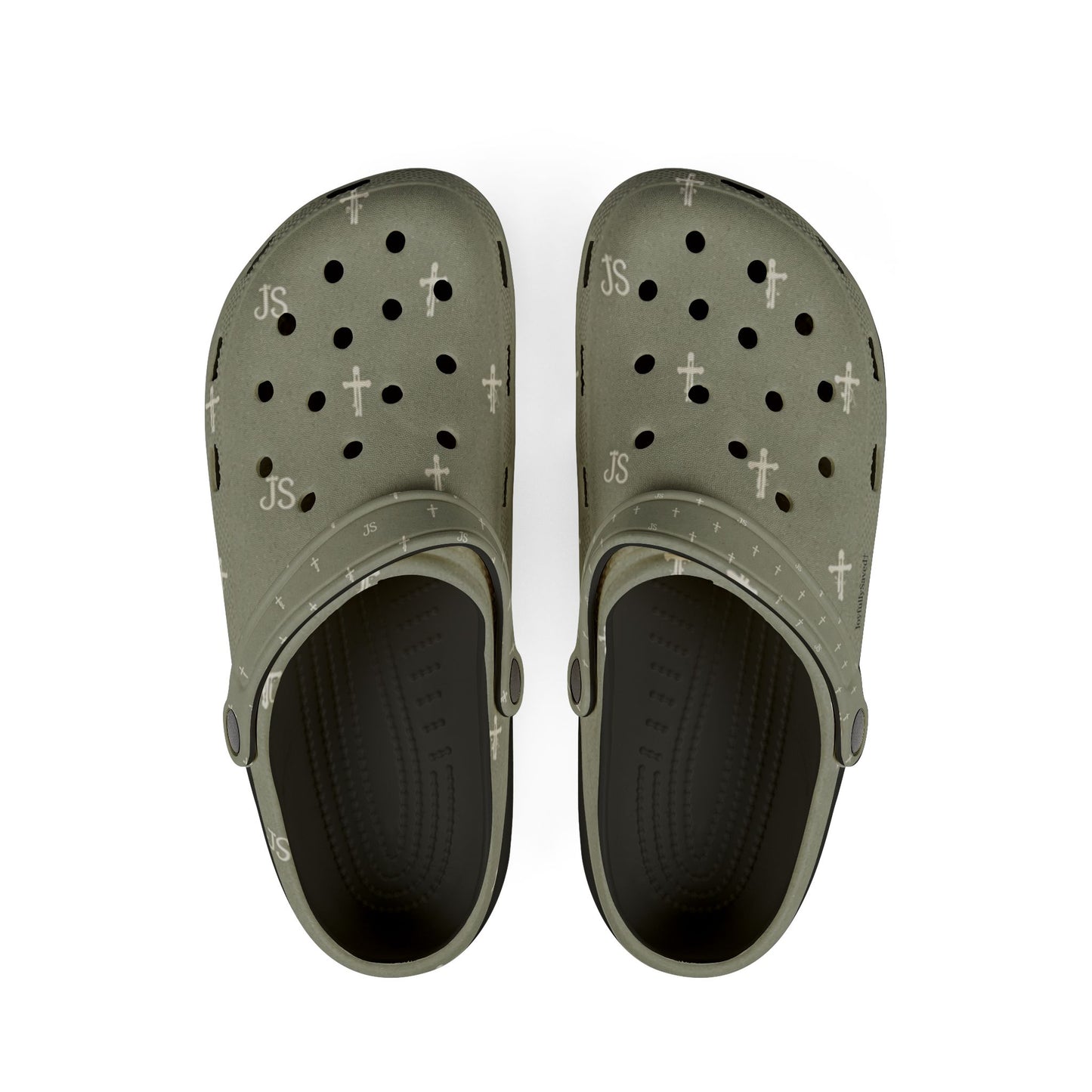 Adult EVA Foam Clogs with charms — Sage Cross Pattern Christian Slip-Ons