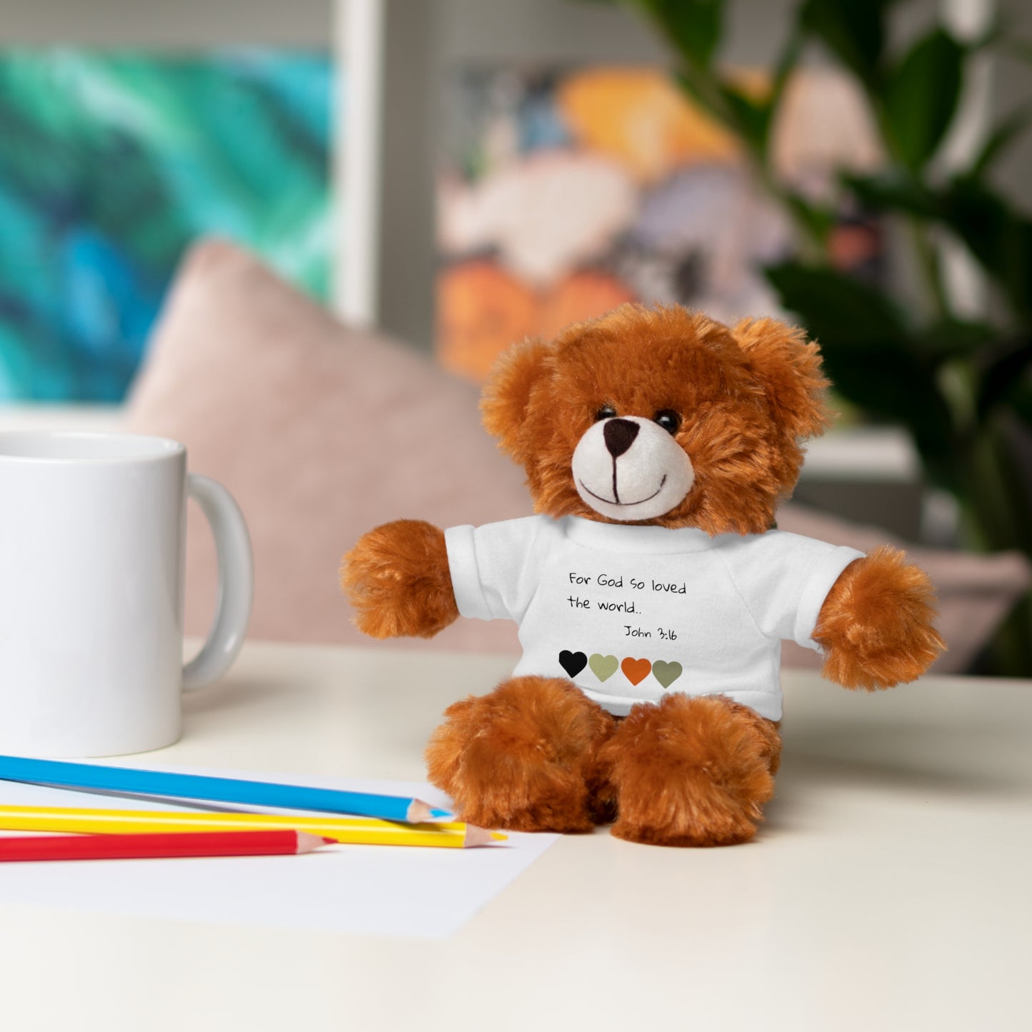 Christan Plush Toy, John 3:16  — Stuffed Animal with 'I Am a Child of God' T‑Shirt