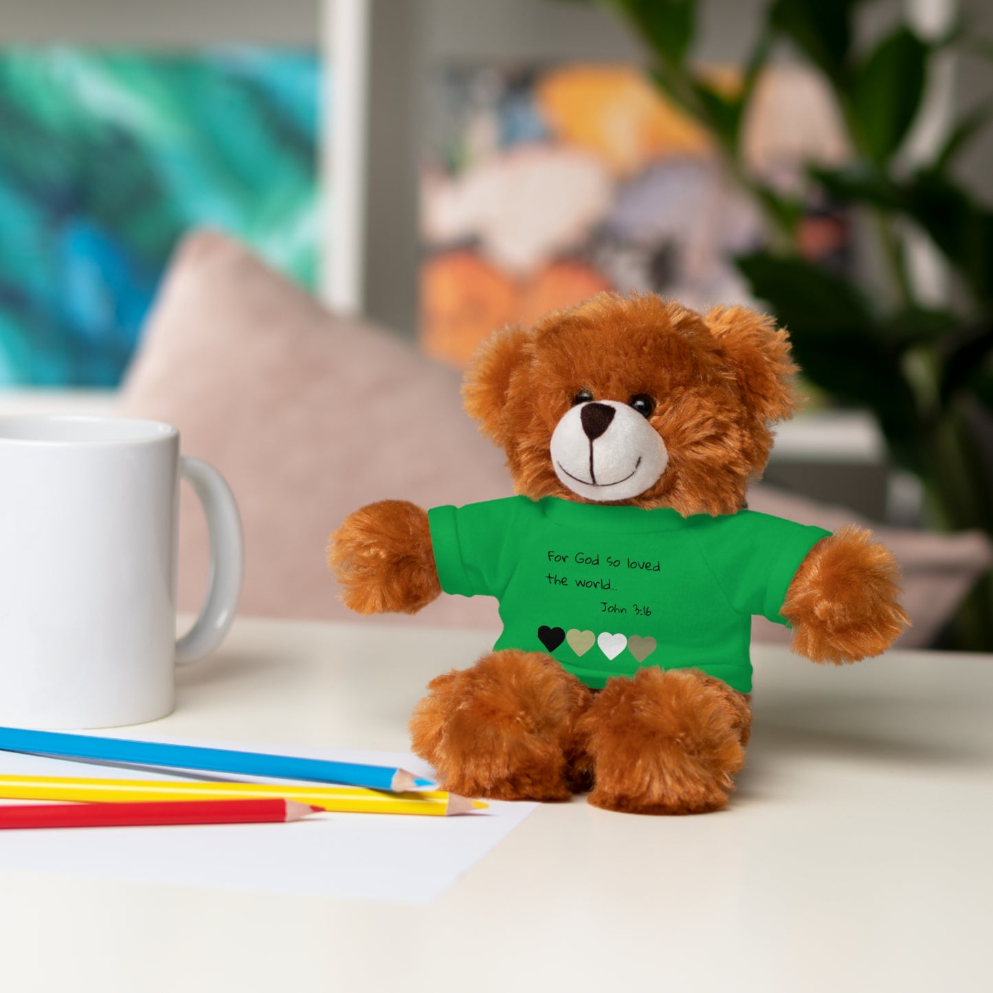 Christan Plush Toy, John 3:16  — Stuffed Animal with 'I Am a Child of God' T‑Shirt