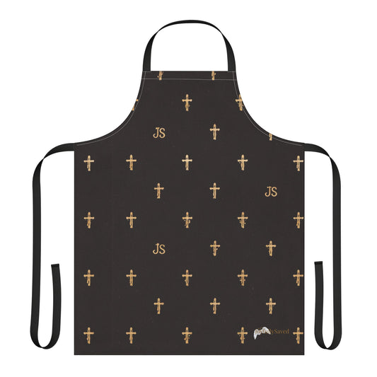 Christian Cross Black Apron — large print, Faith Kitchen Apron
