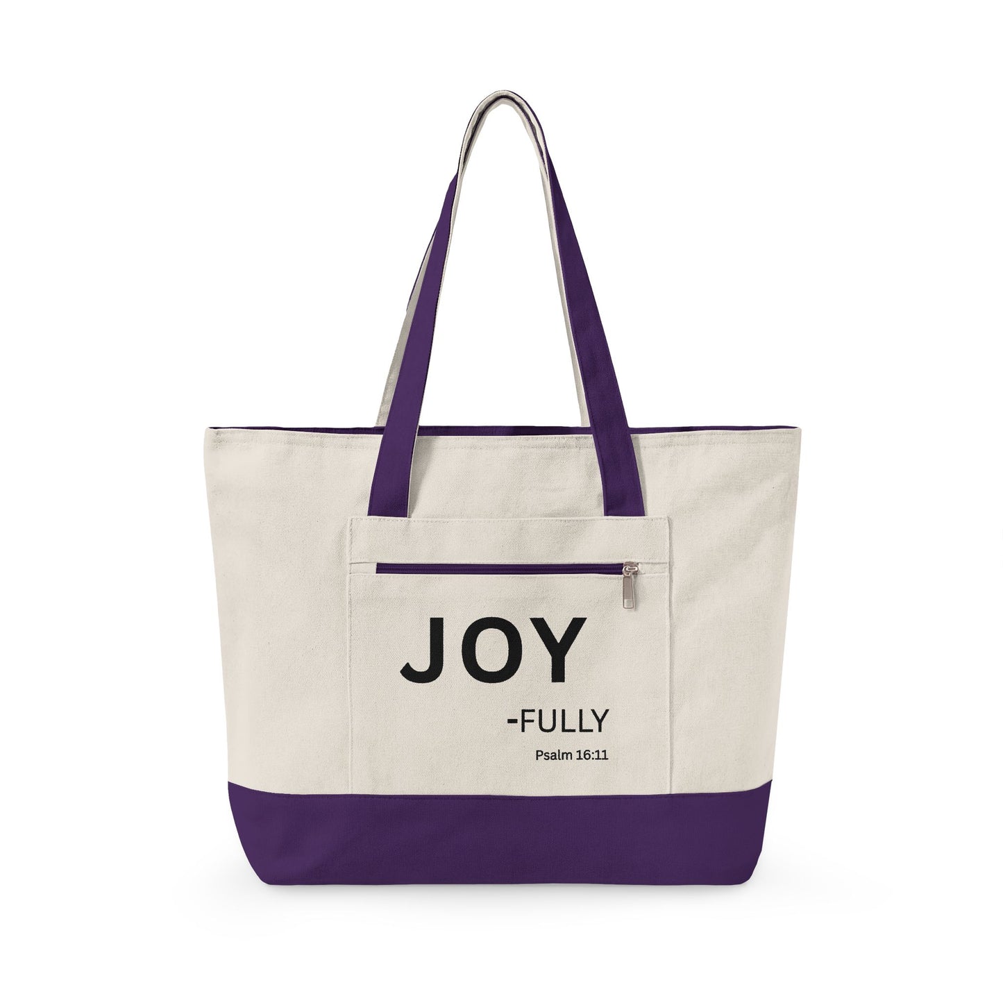 Joy-Fully Canvas Tote Bag — Inspirational Psalm 16:11 Zippered Shopper