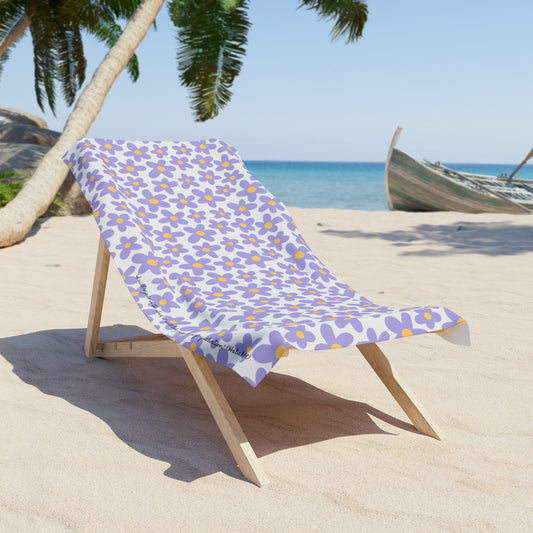 Flower Beach Towel — Purple Floral Summer Towel with scripture (Habakkuk 3:18)