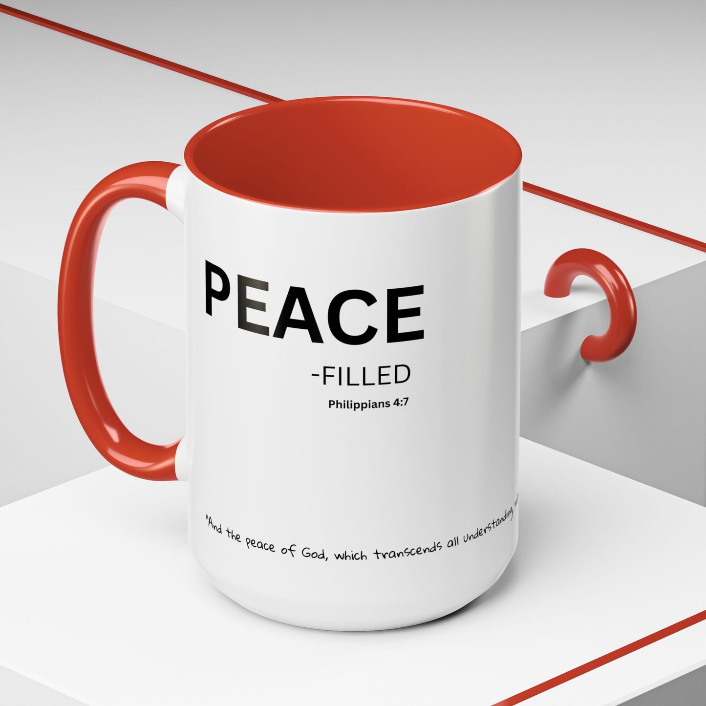 PEACE-filled Scripture Coffee Mug  Psalm 16: 11— 15 oz with Scripture Around Base (Accent, Colorful)