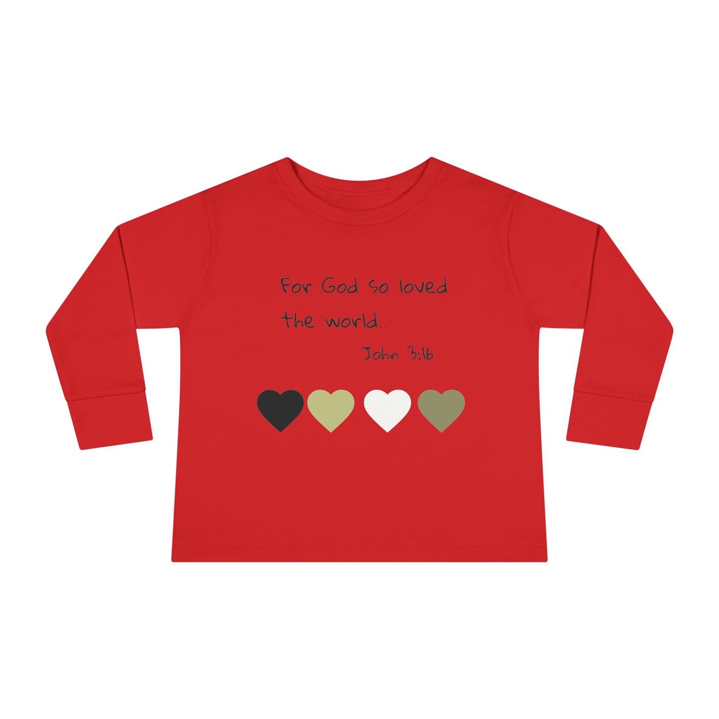 Toddler Long Sleeve Tee - "For God So Loved the World" Heart Bible Verse Shirt