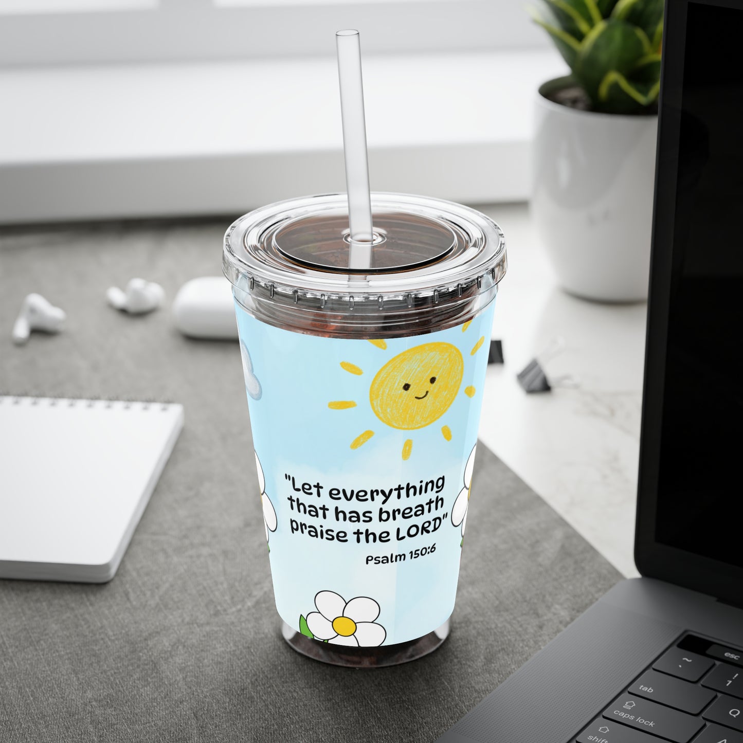 Ladybug 16oz Tumbler with Straw — Christian Cup (Psalm 150:6)