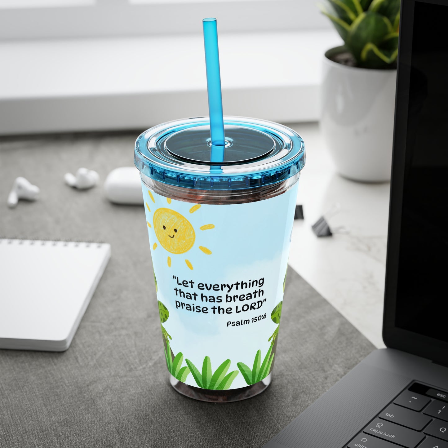 Frog 16oz Tumbler with Straw — Christian Cup (Psalm 150:6)