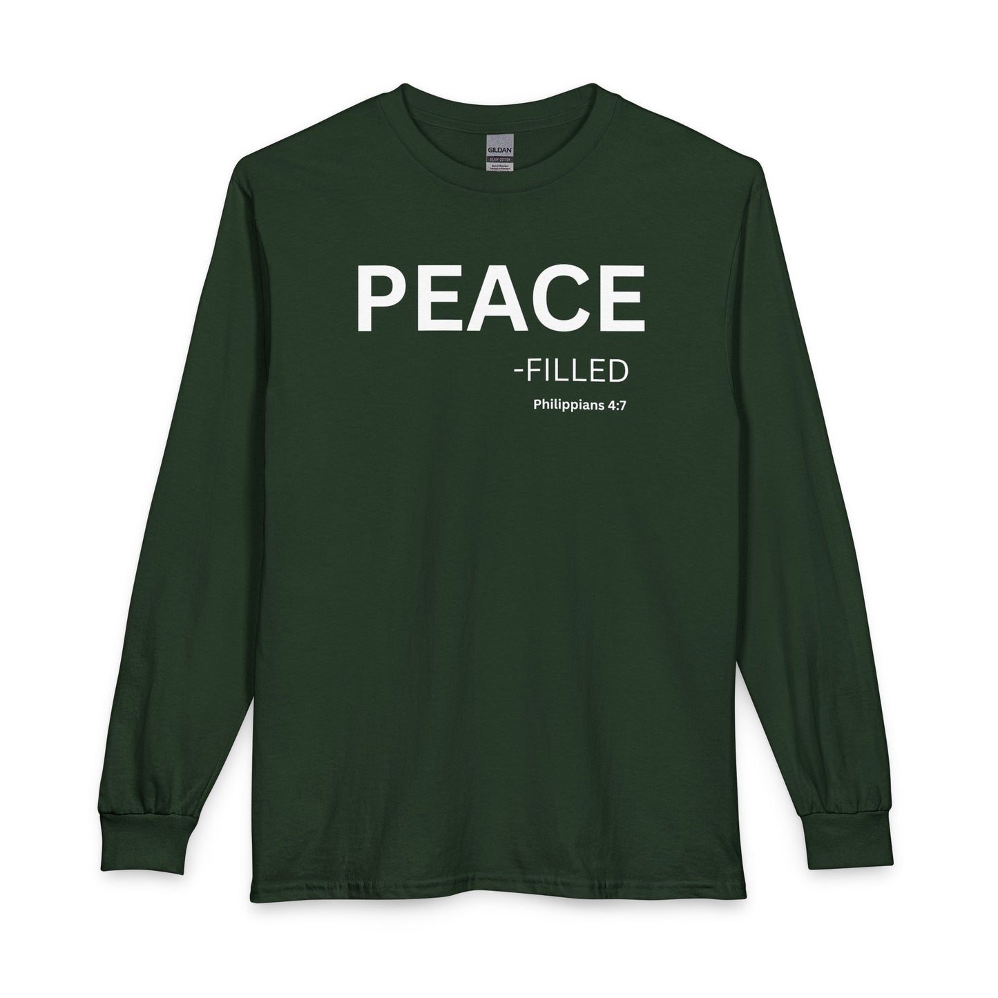 Peace-Filled Long Sleeve Tee – Christian Shirt (Philippians 4:7)