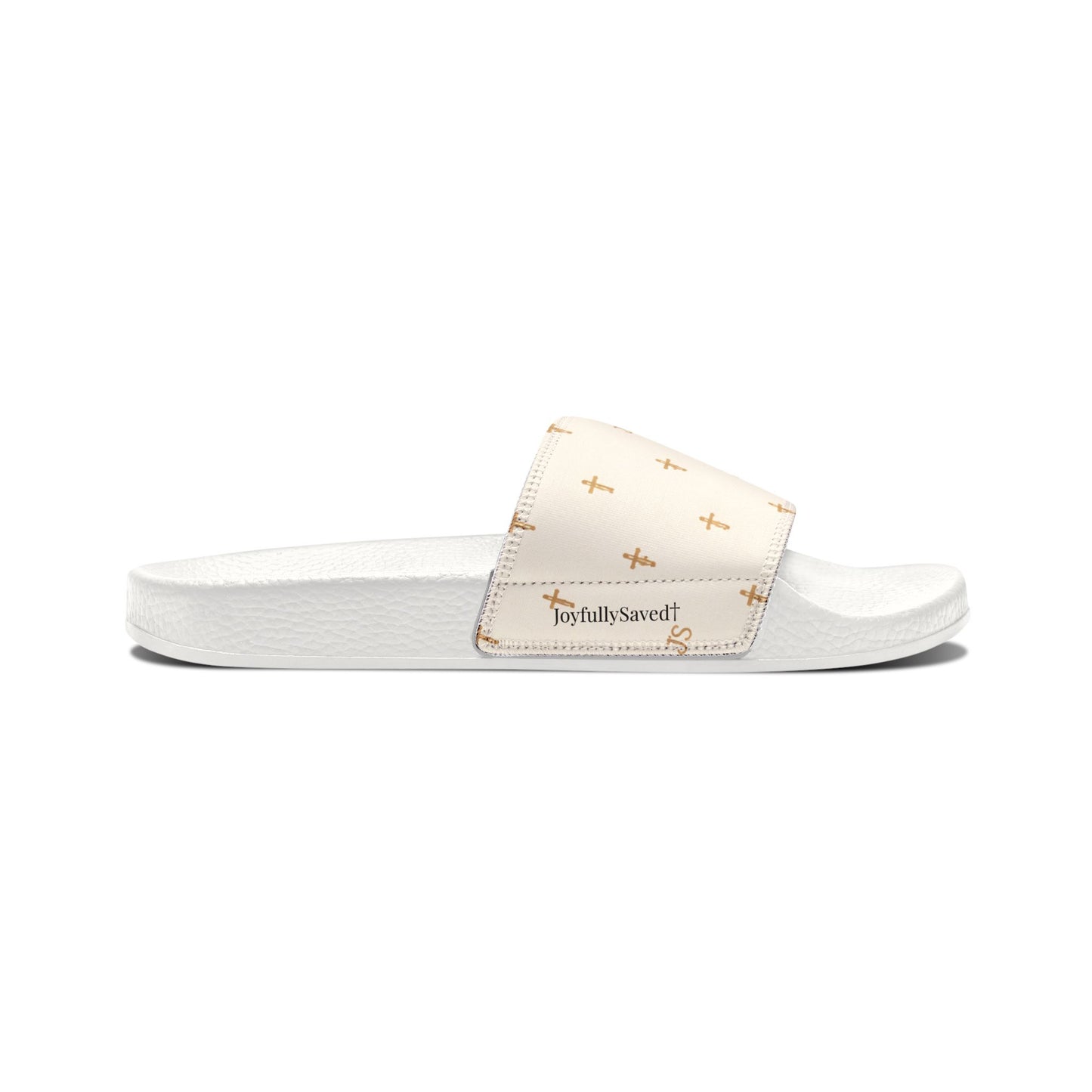 Christian Cross Slides — Youth Removable-Strap Sandals with Cream Cross Pattern