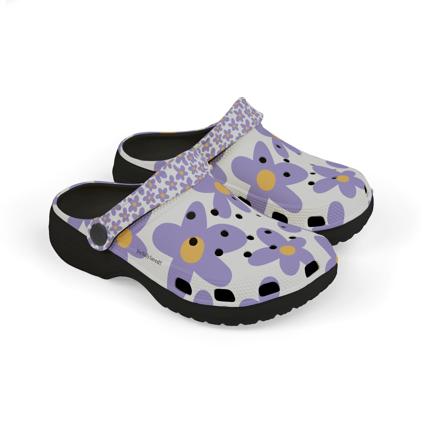 Kids EVA Foam Clogs  with Charms— Purple Daisies Pattern Christian Slip-Ons
