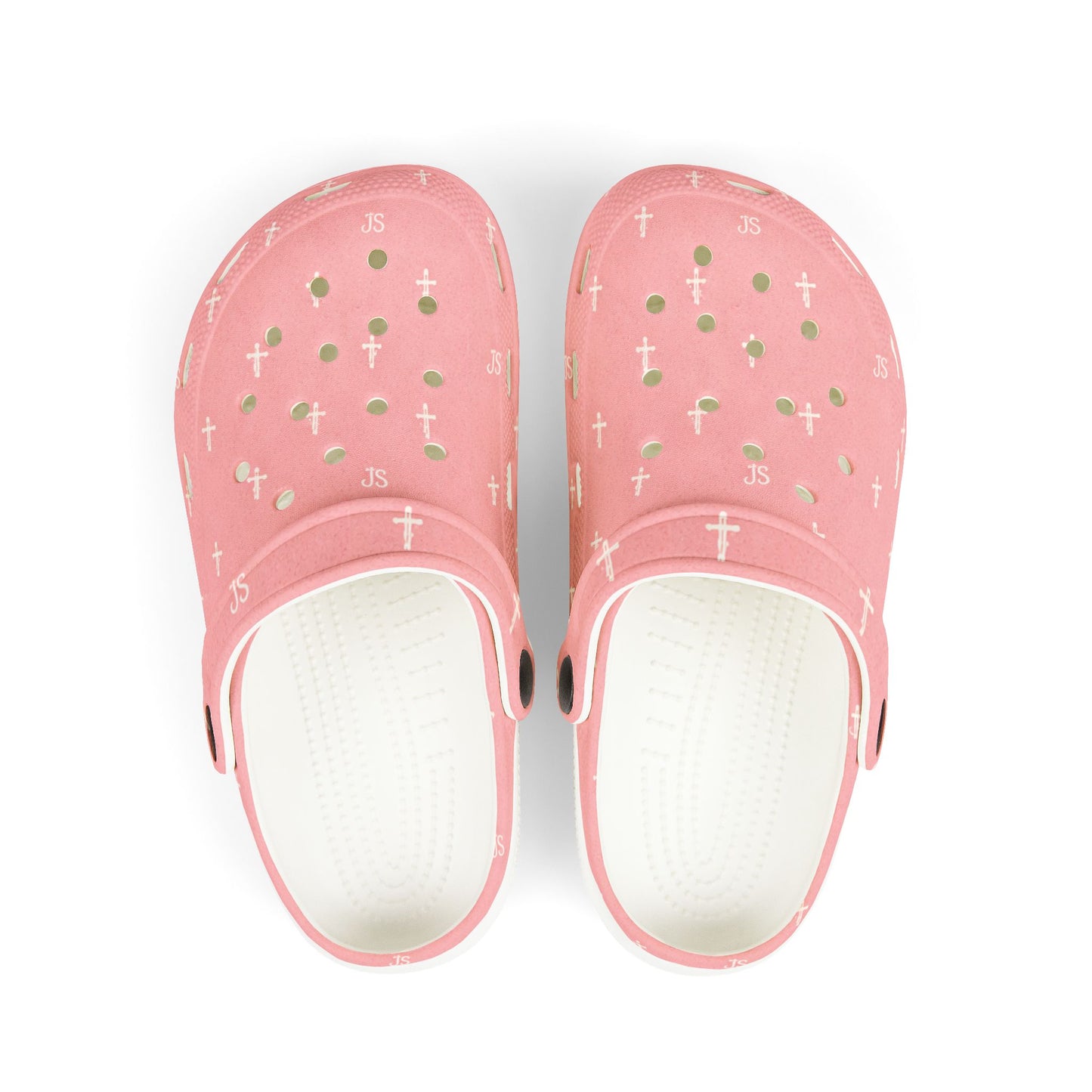 Kids EVA Foam Clogs  with Charms— Pink Cross Pattern Christian Slip-Ons