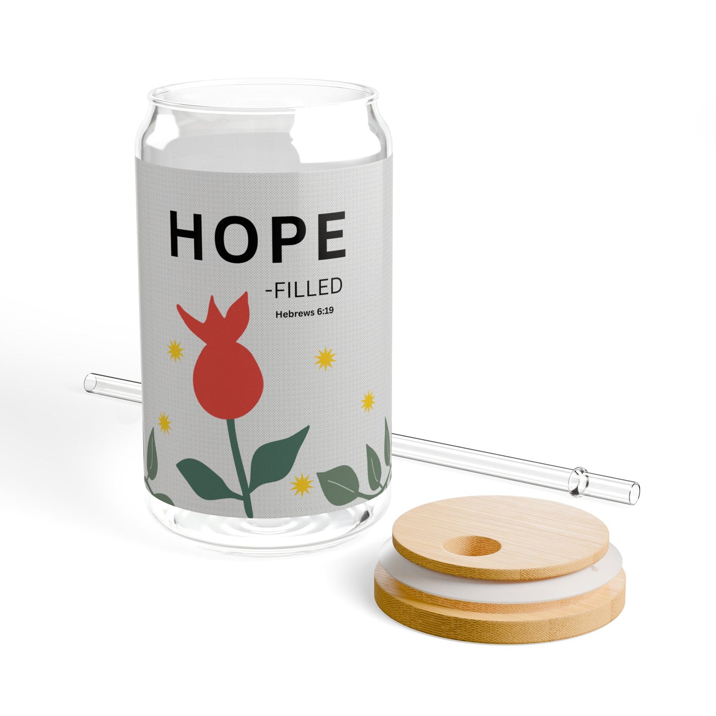 HOPE-filled Glass Can (16oz) — Hebrews 6:19 Floral Straw Tumbler | Christian Gift