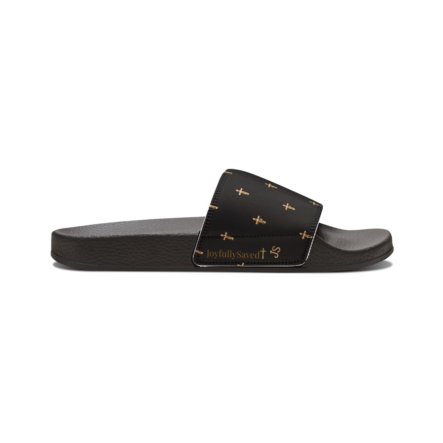 Christian Cross Slides — Youth Removable-Strap Sandals with Black Cross Pattern