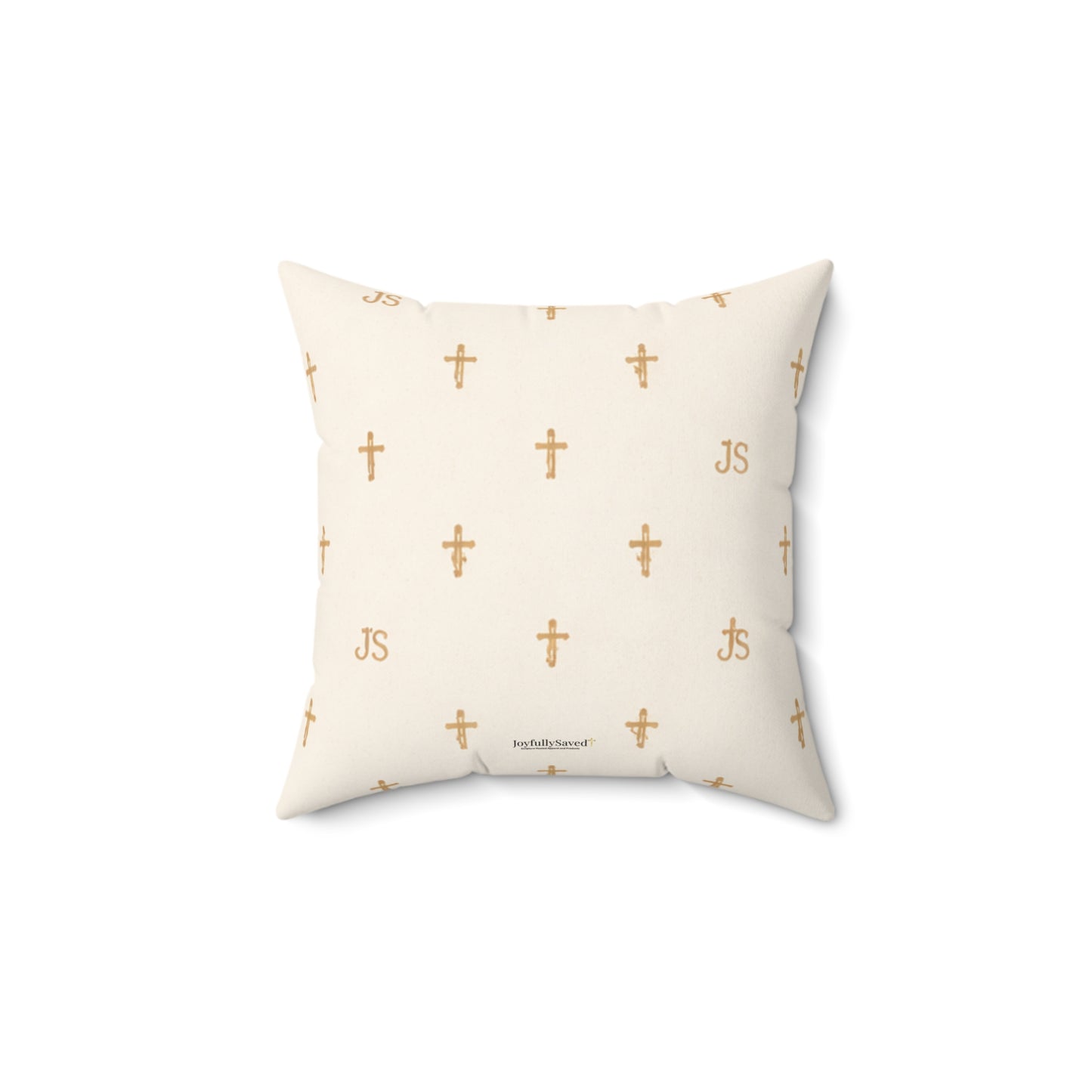 Joyfully Saved (JS) Gold Cross Decorative Pillow — Cream Signature Cross Throw Pillow