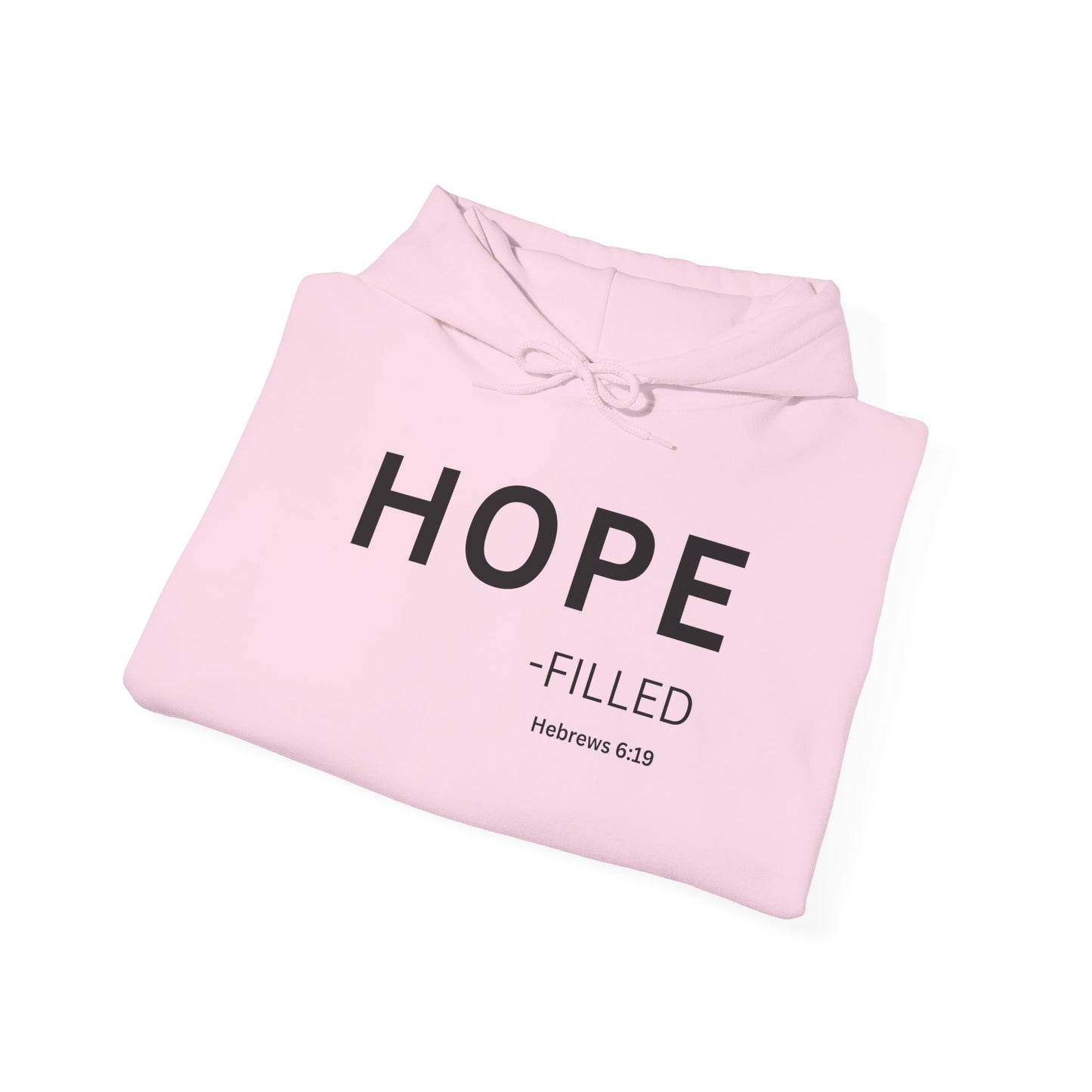 HOPE-filled Hoodie Black Text — Minimal Christian Faith Pullover, Hebrews 6:19