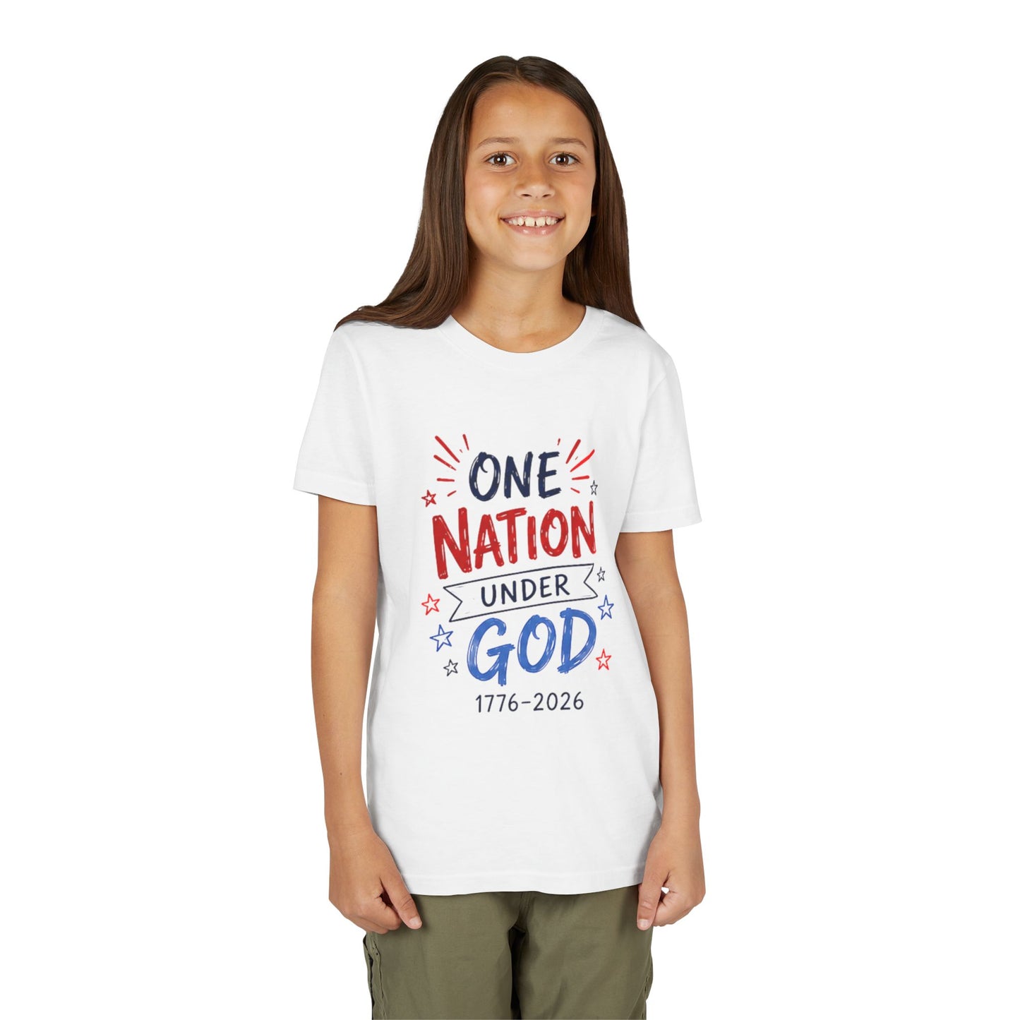 Youth Tee — Patriotic USA 250th Anniversary | "Blessed is the nation" (Psalm 33:12)