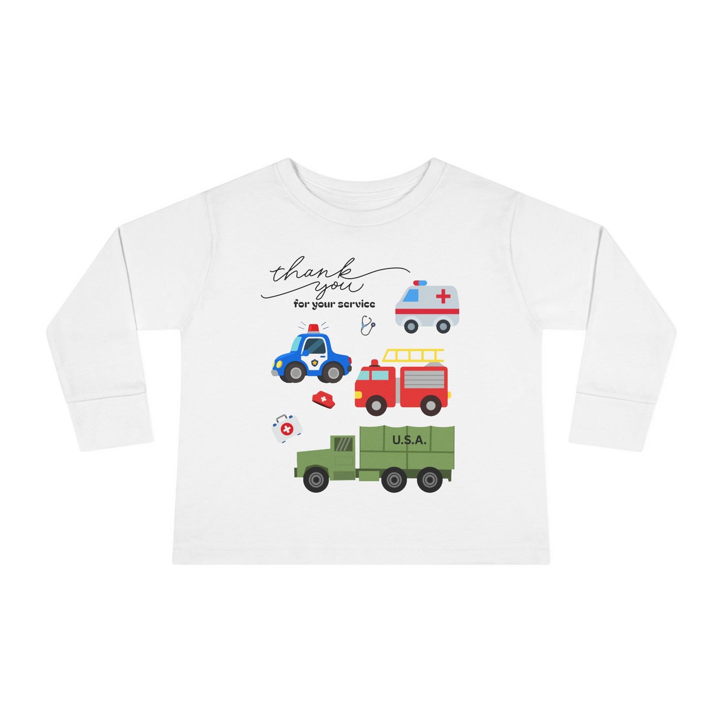 Christian Toddler Long Sleeve Tee — Hero Vehicles Kids Shirt (John 15:13)