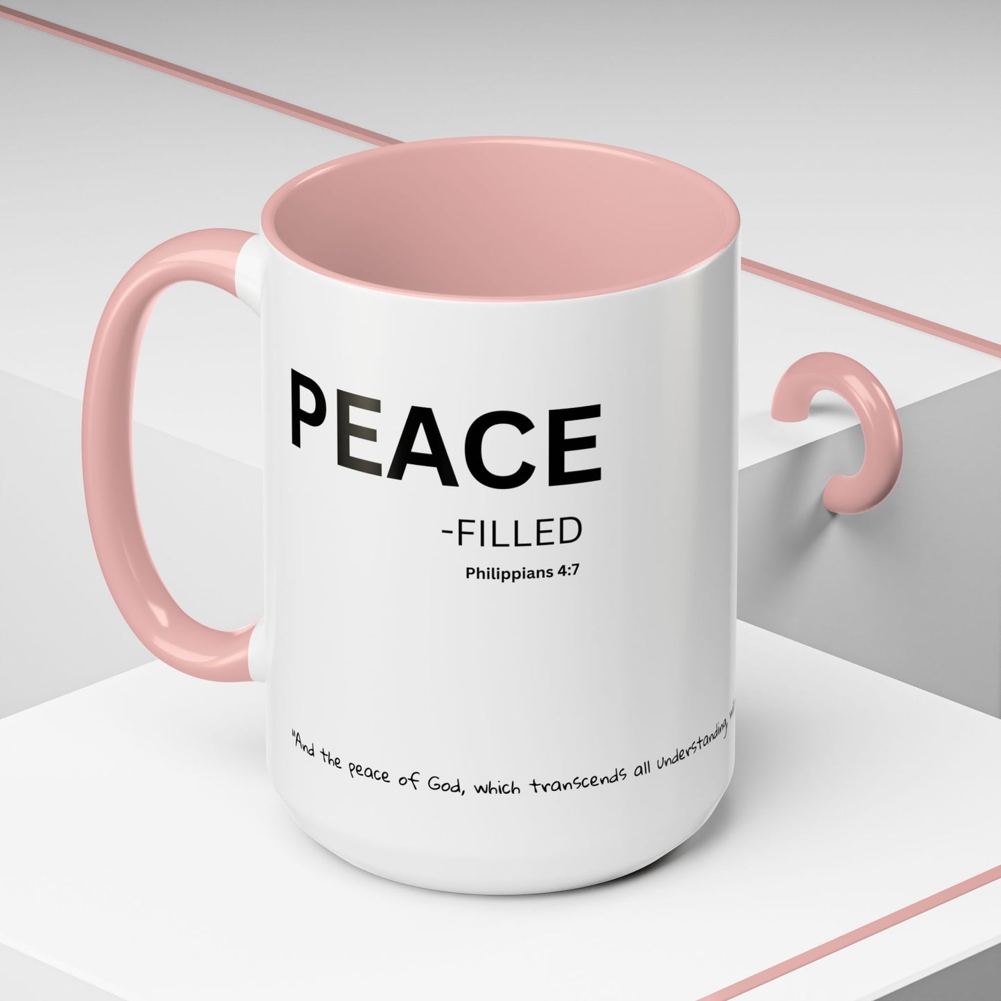 PEACE-filled Scripture Coffee Mug  Psalm 16: 11— 15 oz with Scripture Around Base (Accent, Colorful)