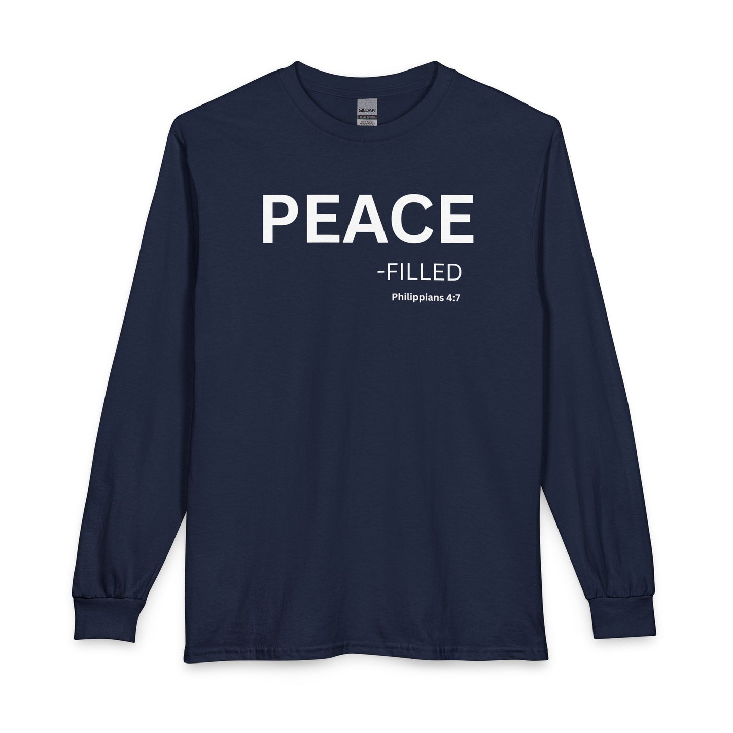 Peace-Filled Long Sleeve Tee – Christian Shirt (Philippians 4:7)