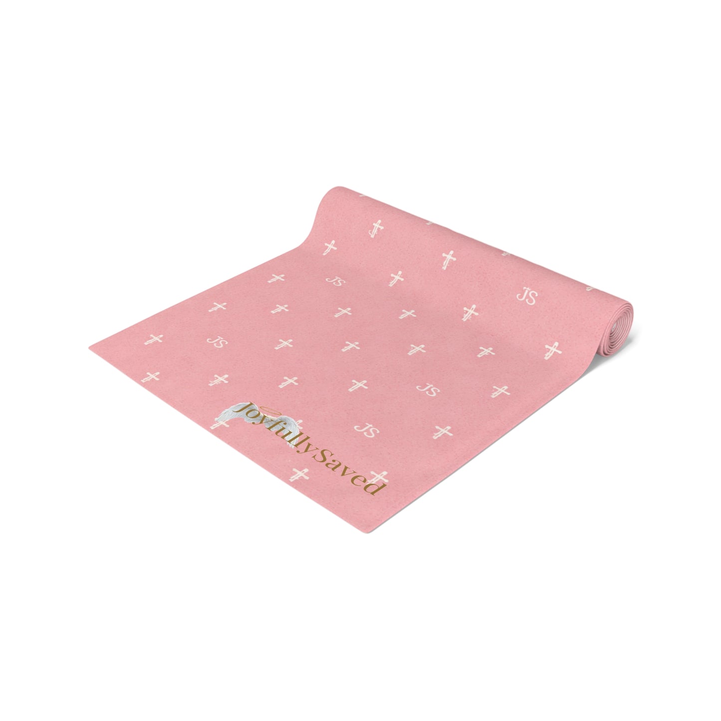 Signature Cross Table Runner, Pink — JoyfullySaved Faith-Inspired Cotton/Poly Decor