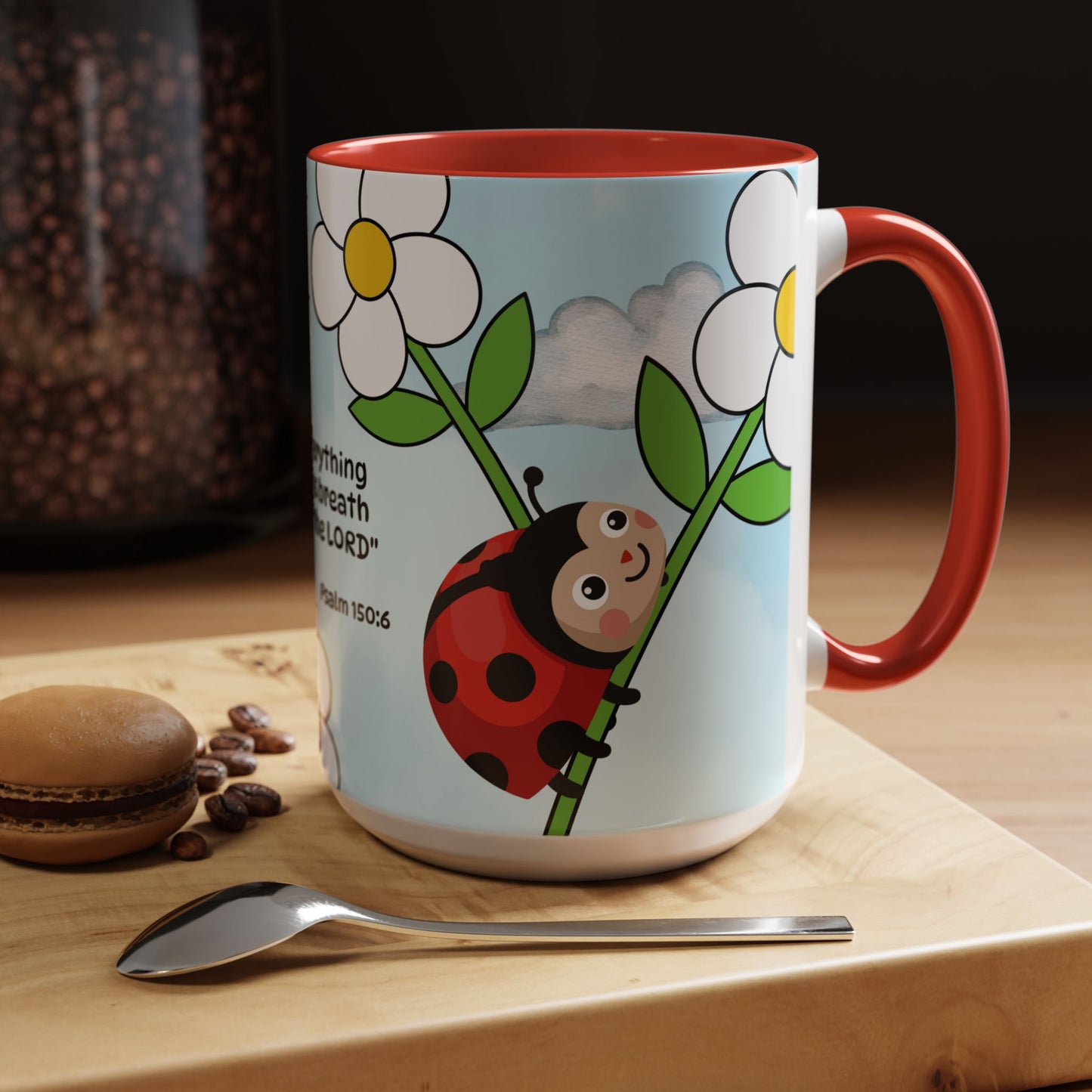 Ladybug Coffee Mug — Christian Ceramic Mug (Psalm 150:6)