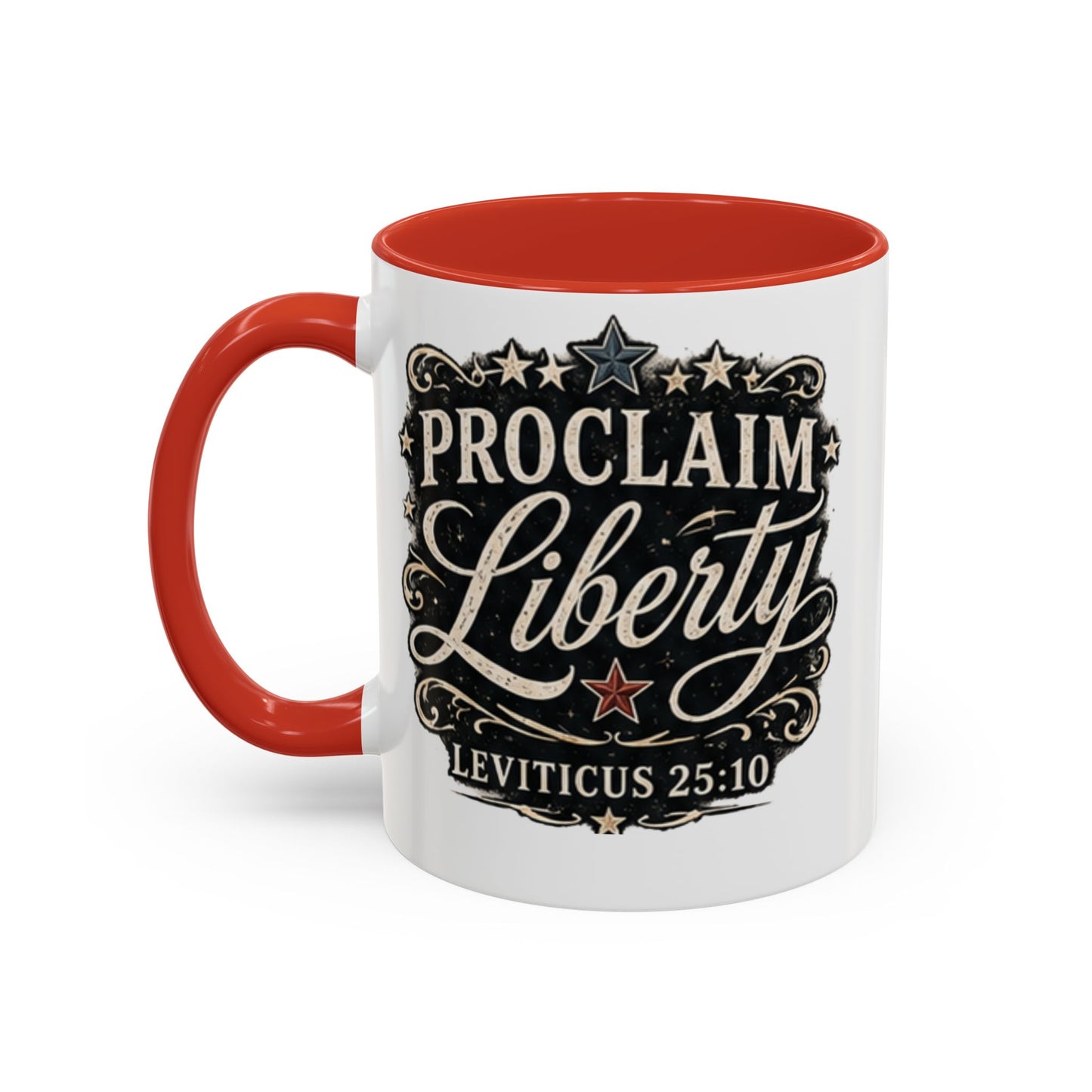 Accent Coffee Mug —  Scripture Patriotic 250th USA Anniversary (Leviticus 25:10)